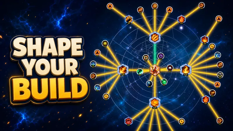 A branching Hero Clash skilltree showing connected upgrades and abilities.